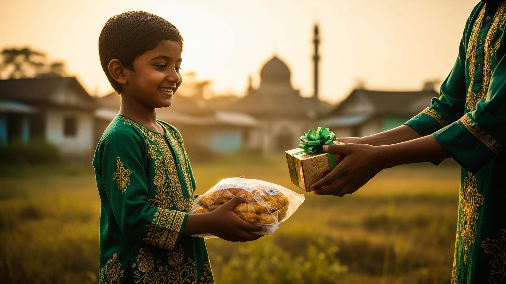 অসহায় শিশুর হাতে ঈদ উপহার তুলে দিচ্ছেন স্বেচ্ছাসেবক